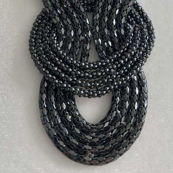 Gunmetal Beaded Multi-Strand Sculptural Knot Statement Necklace – OS - Picture 3 of 6